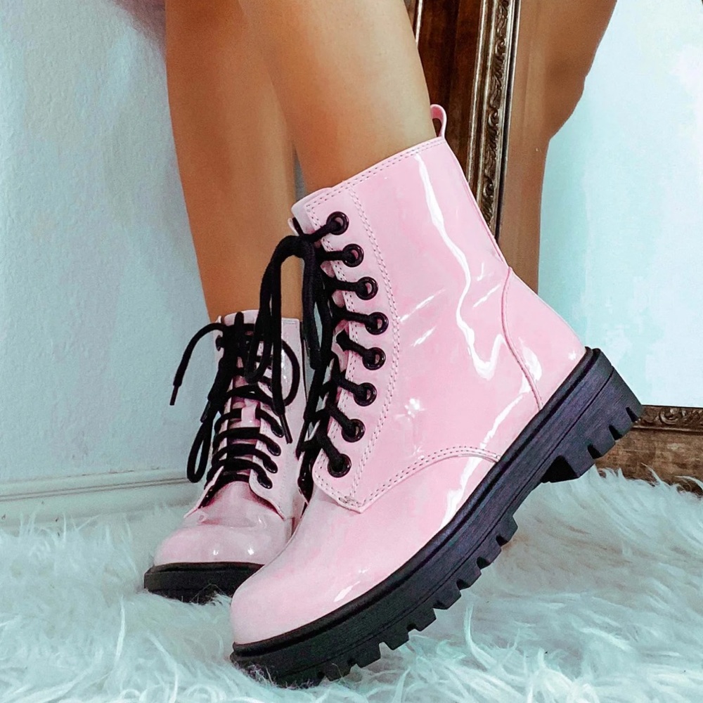 Pink Platform Combat Boots